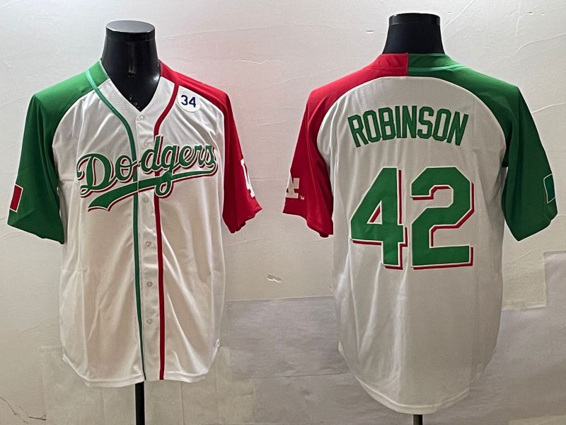 Men Los Angeles Dodgers #42 Robinson White Green Game 2025 Nike MLB Jersey style 4